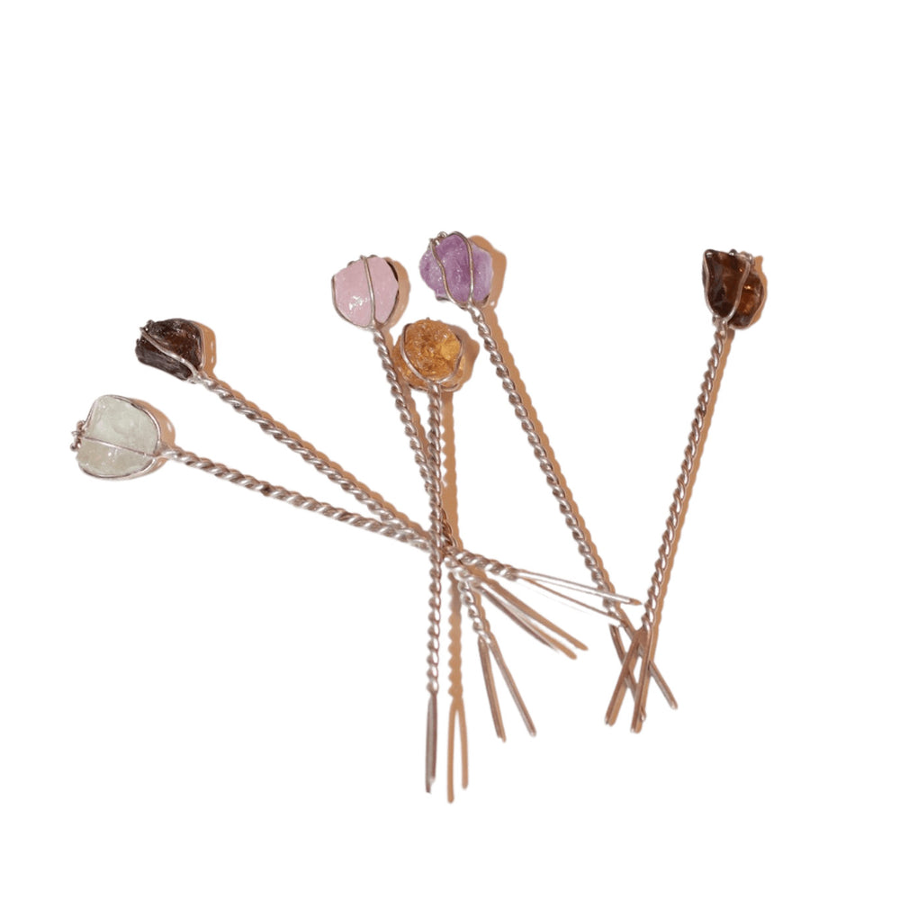 Semi-precious Stone and Sterling Silver Cocktail Picks - Set 6