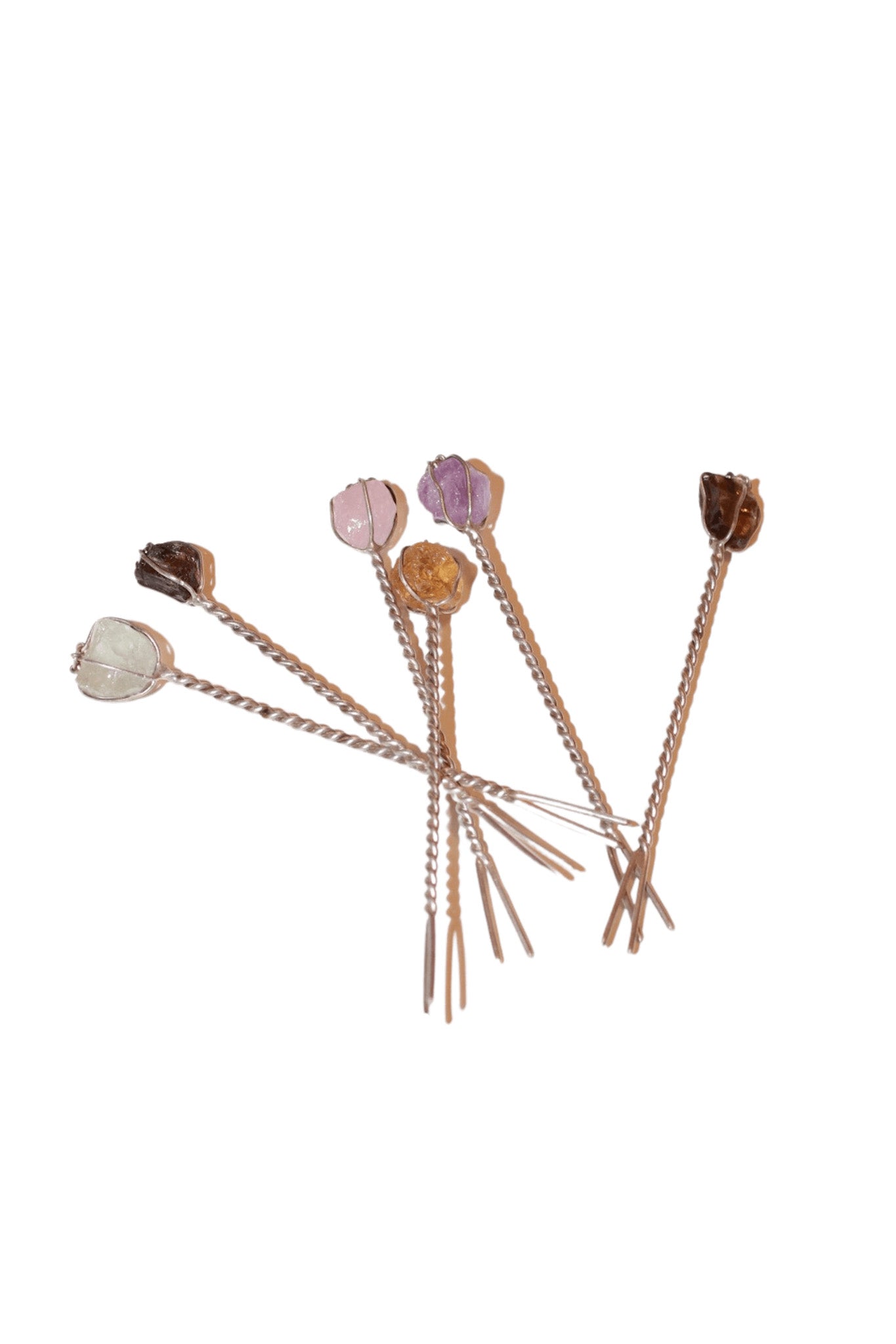 Semi-precious Stone and Sterling Silver Cocktail Picks - Set 6